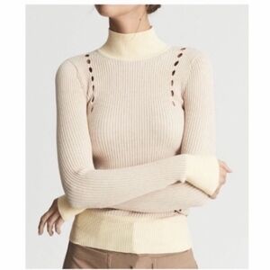 Reiss Calla High Knit Top NWT Size XS Cream Butter Yellow Beige Neutral Viscose